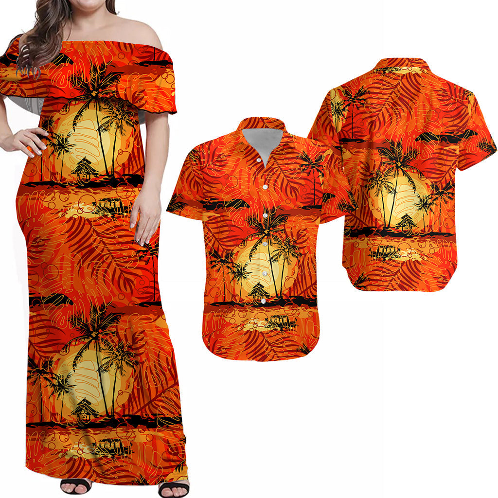 Hawaii Couple Outfits Hawaii Polynesian Combo Dress and Hawaiian Shirt Beautiful Sunshine