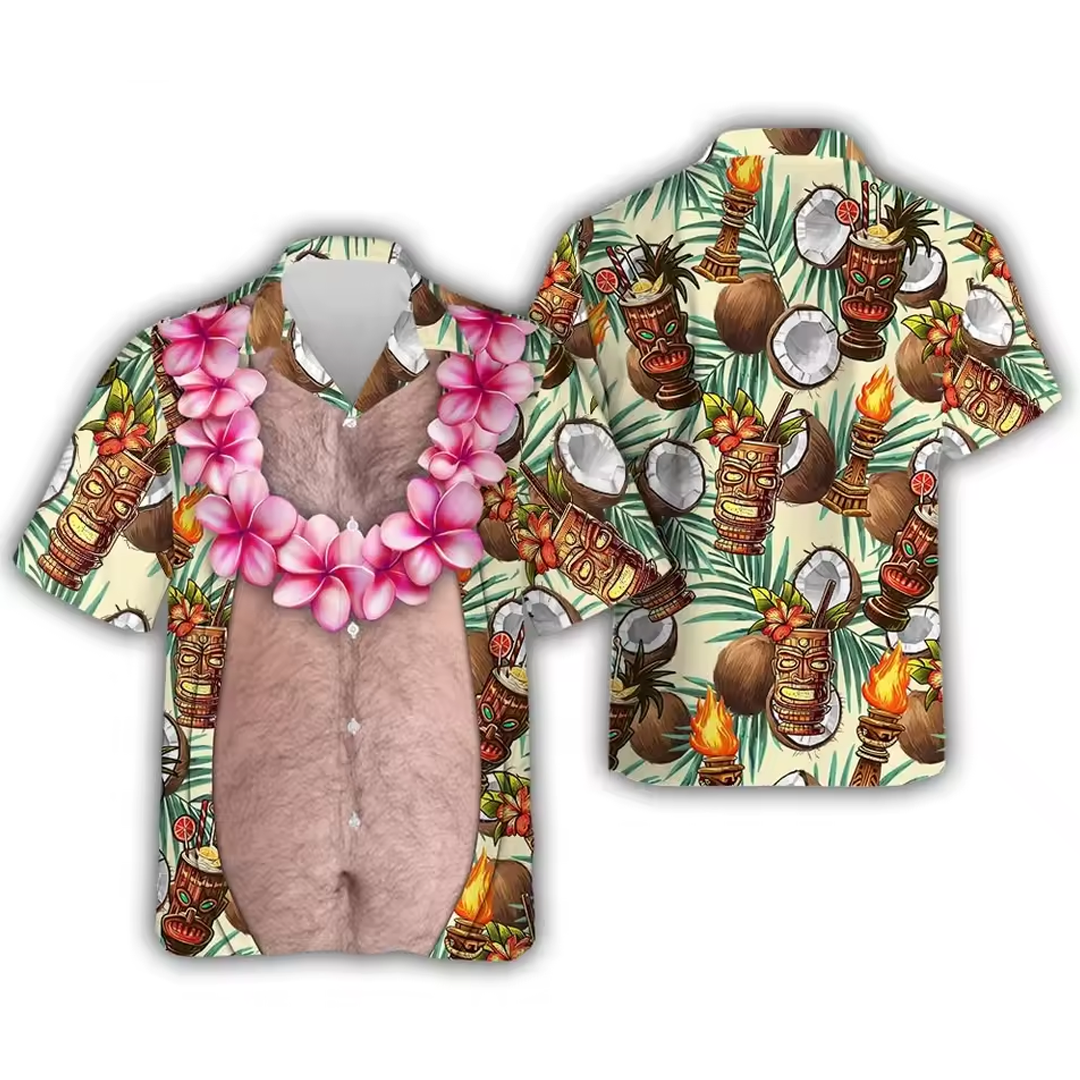 Big Belly Hawaiian Shirts Funny Coconut Vacation Mens Shirts Casual Button Down Tropical Flowers Beach Shirts