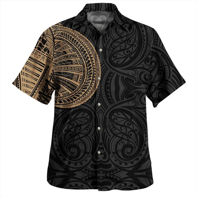 Samoa Polynesian Hawaiian Shirts Printed Polynesian Tribal Short Sleeves Summer Casual Button Shirt