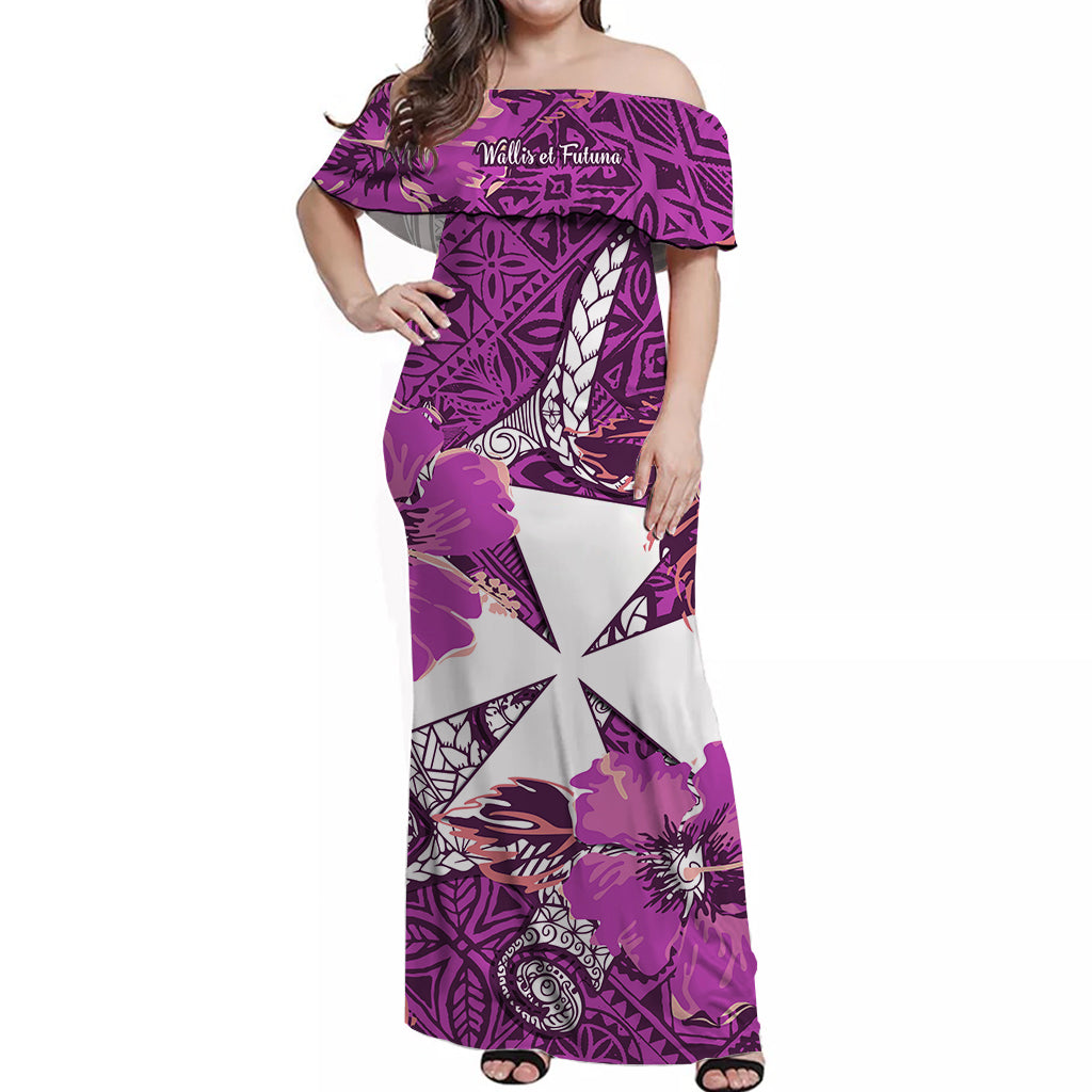 Wallis et Futuna Off Shoulder Long Dress Hammerhead Shark Purple