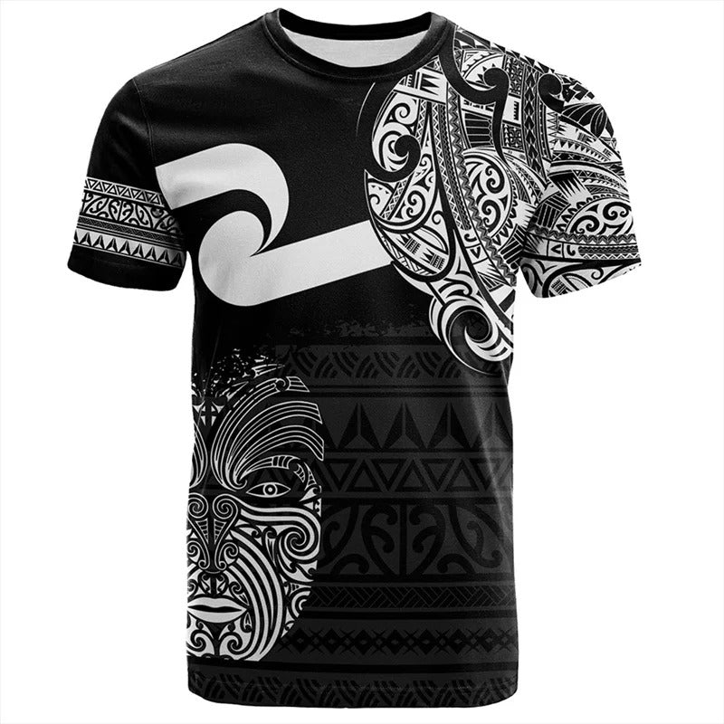 New Zealand Maori Rugby T Shirt Unisex Black Shirt Round Neck Short Sleeves Tops