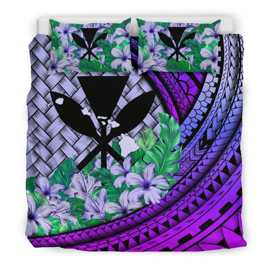 Kanaka Maoli (Hawaiian) Bedding Set Lauhala Polynesian Hibiscus Purple