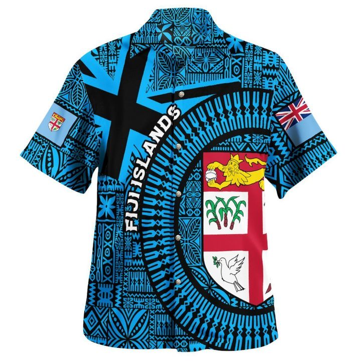 Fiji Islands Hawaiian Shirt Circle - Fijian Tapa Blue