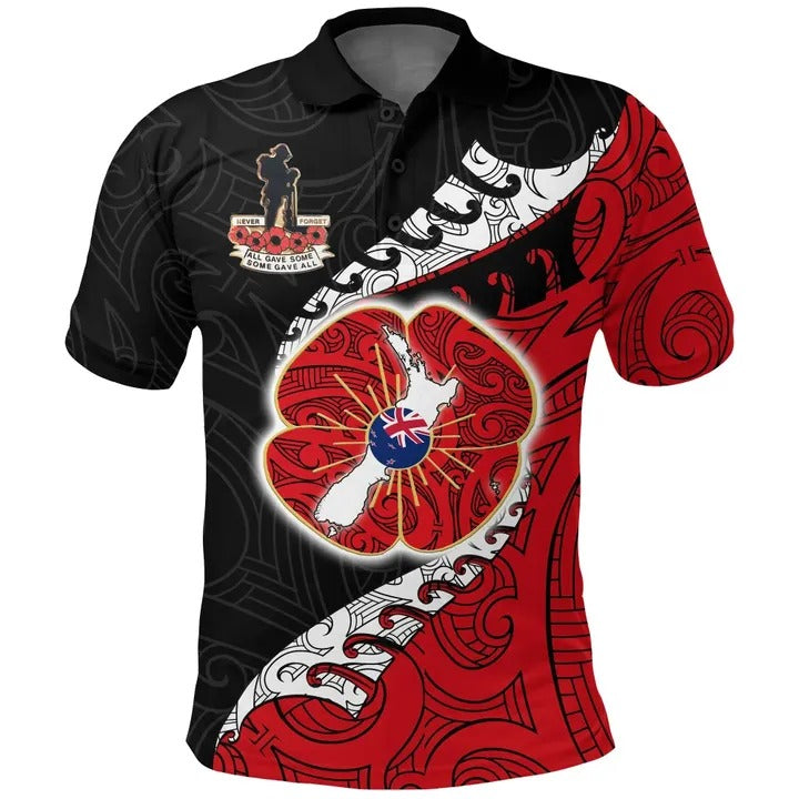 Anzac Shirt, Maori New Zealand Lest We Forget Poppy Polo Shirt