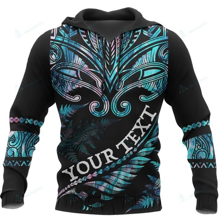 Custom Text New Zealand Aotearoa Hoodie Maori Fern Paua Shell Zip Up Hoodie