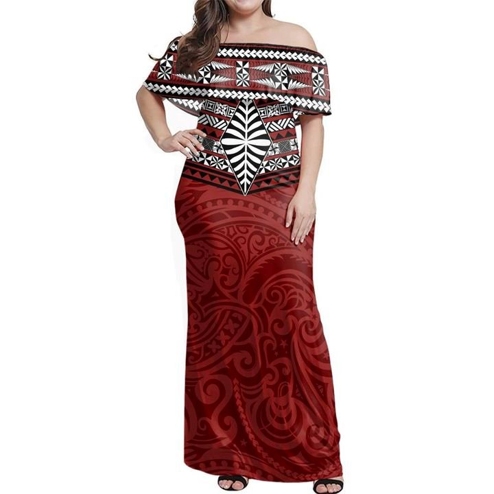 Pattern Ngatu Tonga Off Shoulder Long Dress