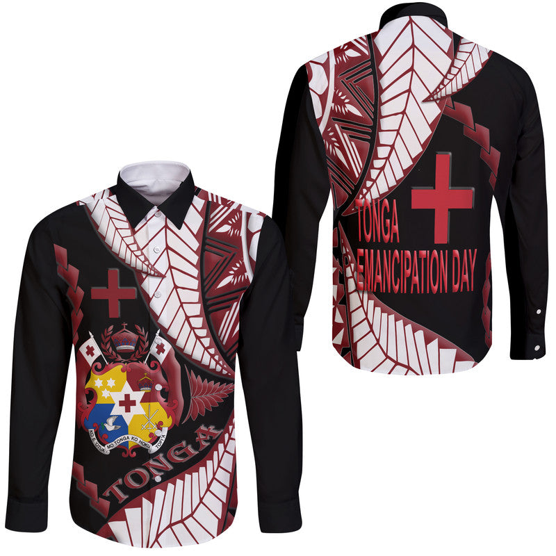 Tonga Emancipation Day Hawaii Long Sleeve Button Shirt Kupesi Pattern No.1 Black