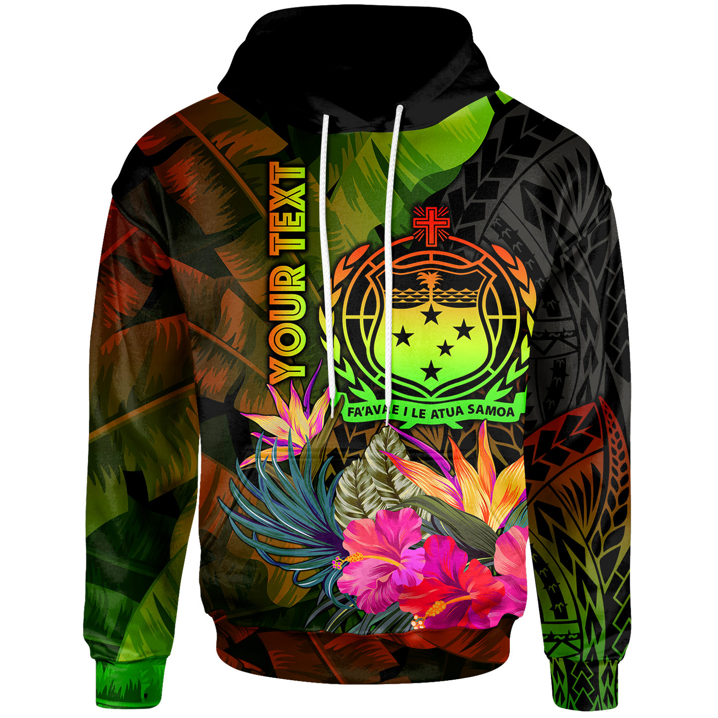 Samoa Polynesian Personalised Hoodie Hibiscus and Banana Leaves