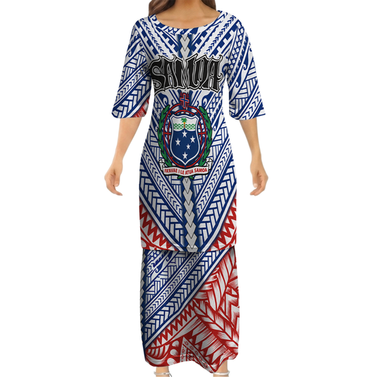 Samoa Coat Of Arms Couple Outfit Matching Polynesian Tribal Pattern Island Dress And Hawaiian Shirt For Her Him