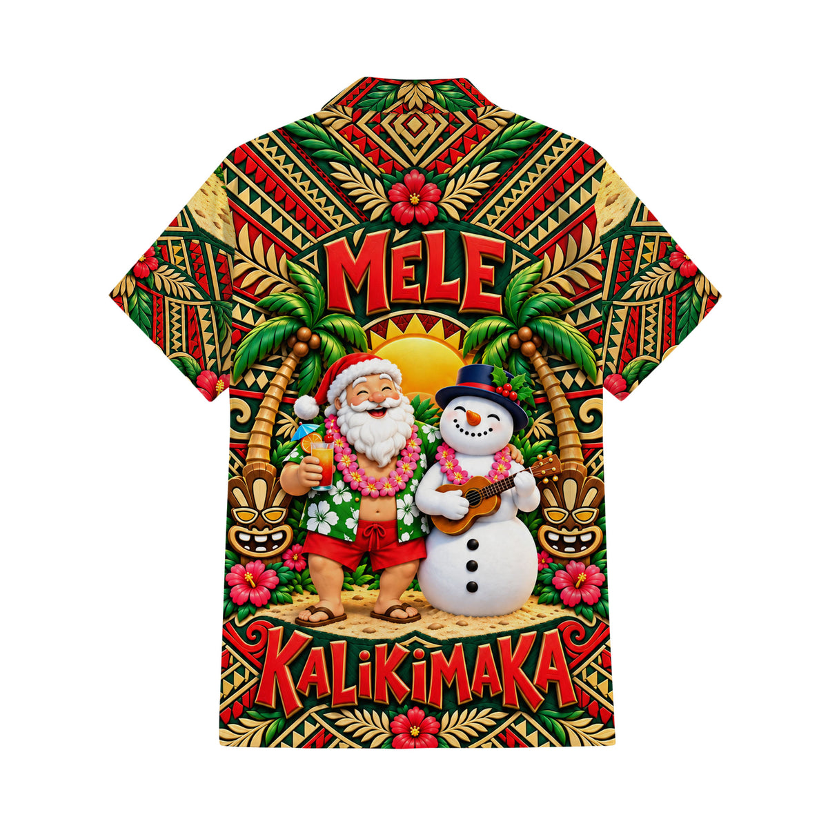 Mele Kalikimaka Funny Santa Couple Set Polynesian Christmas Matching Outfit Short Sleeve Mermaid Long Dress And Shirt
