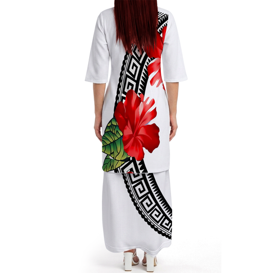 Polynesian Hibiscus Flowers Pattern Couple Outfit Matching Island Dress And Lavalava