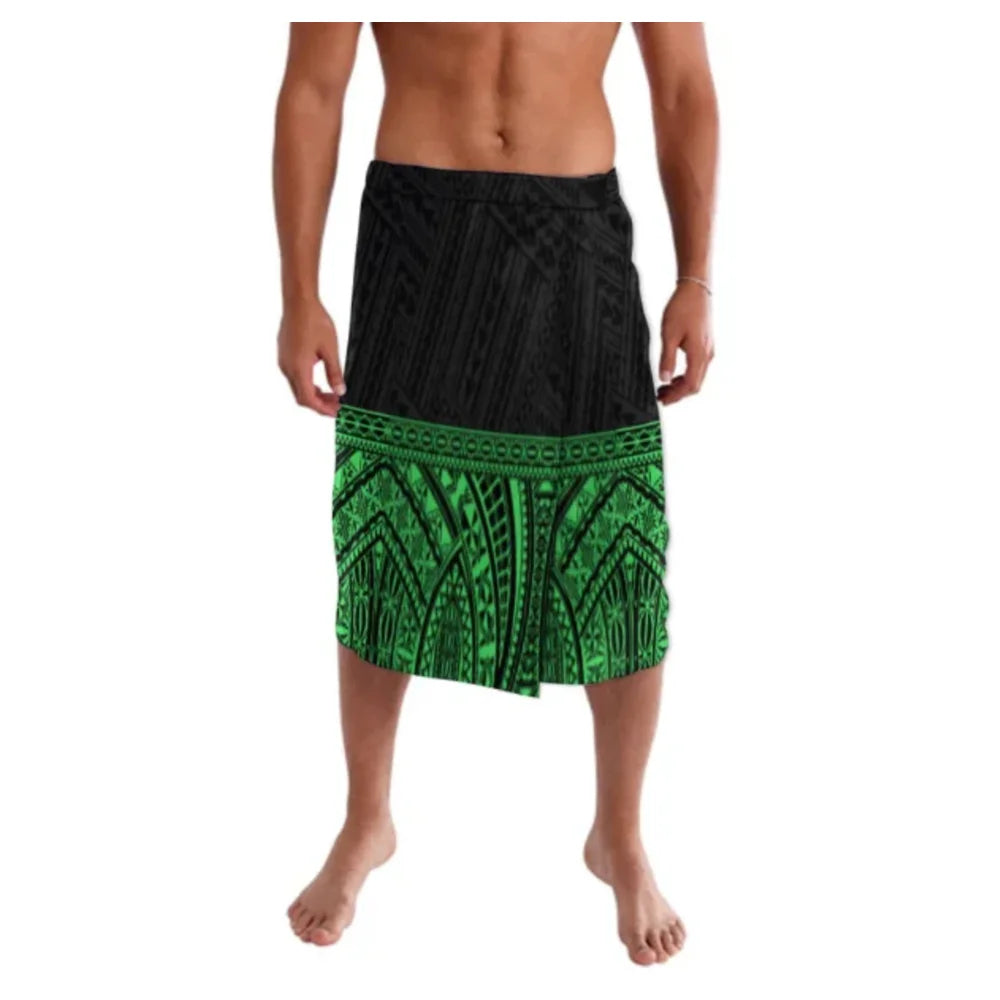 Green Polynesian Tribal Pattern Menswear Ie Faitaga Samoa Lavalava Island Wear Wrap Skirt