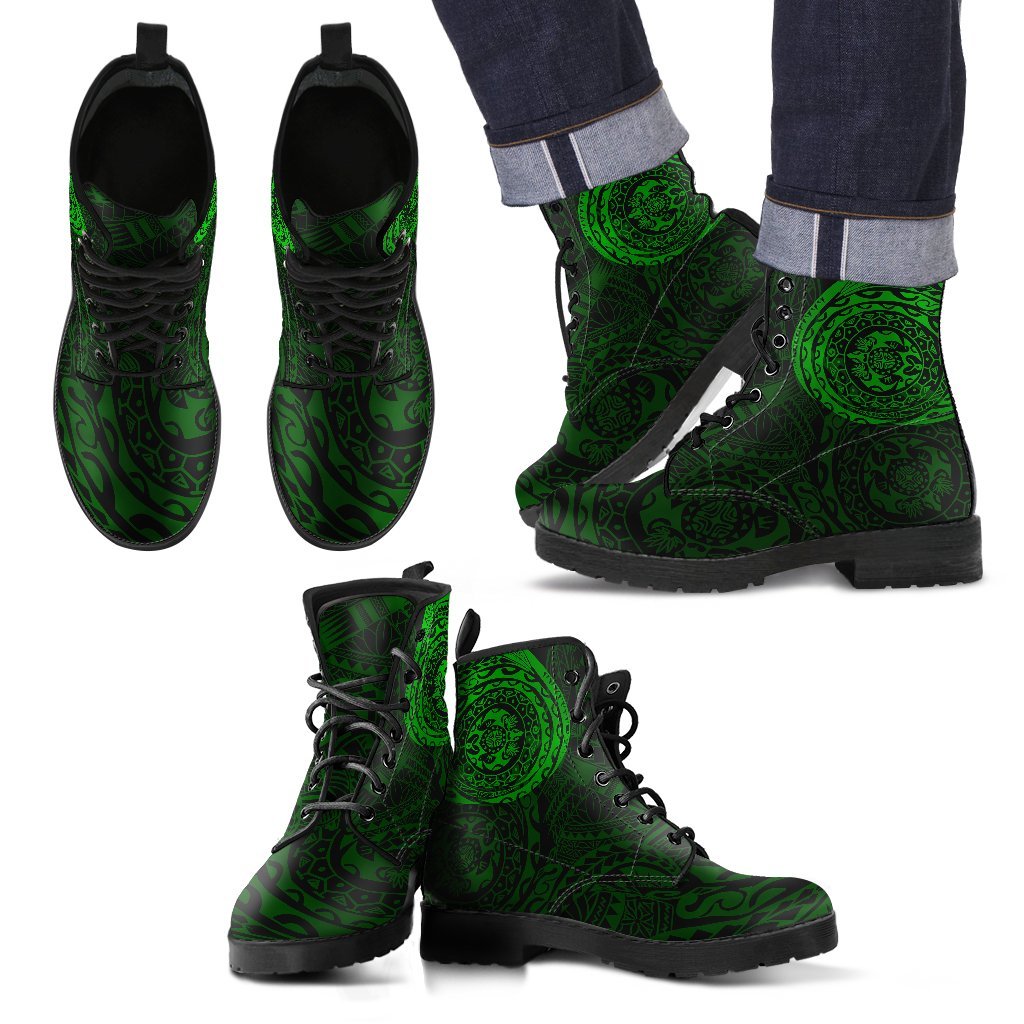 Polynesian Tattoo Style Leather Boots Green