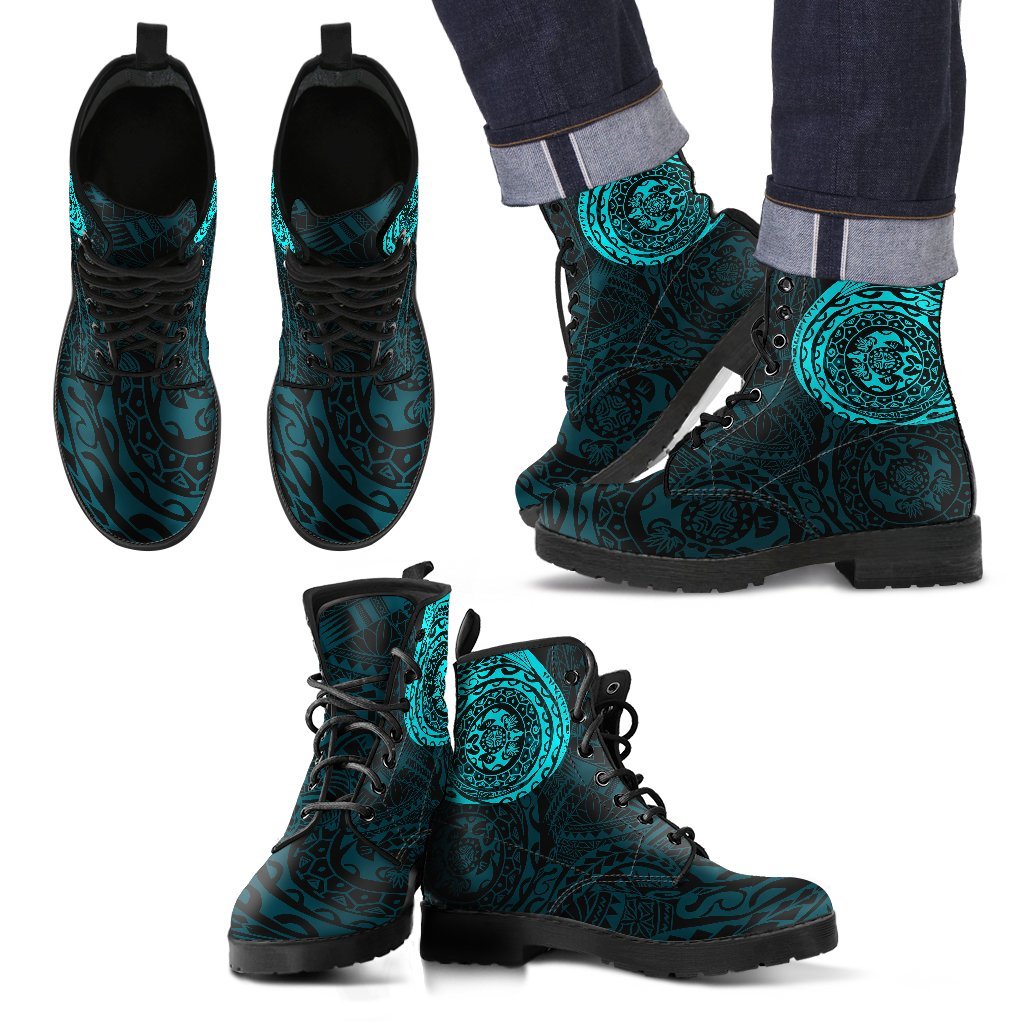 Polynesian Tattoo Style Leather Boots Blue