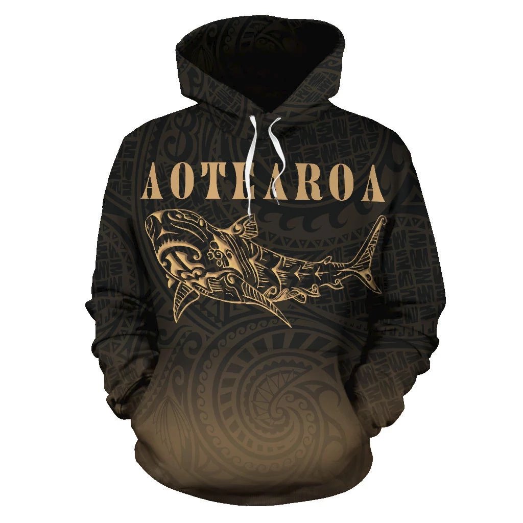 Maori Shark Aotearoa Hoodie Gold