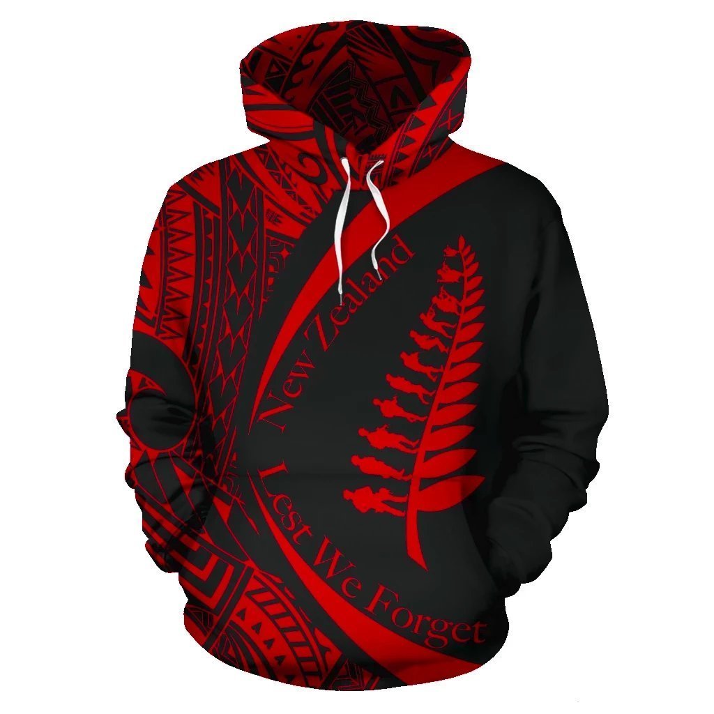 New Zealand Lest We Forget Maori Hoodie Circle Style Red