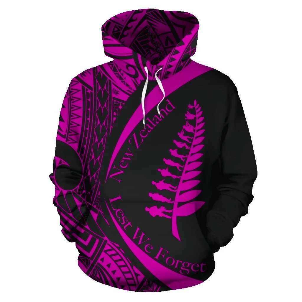 New Zealand Lest We Forget Maori Hoodie Circle Style Pink