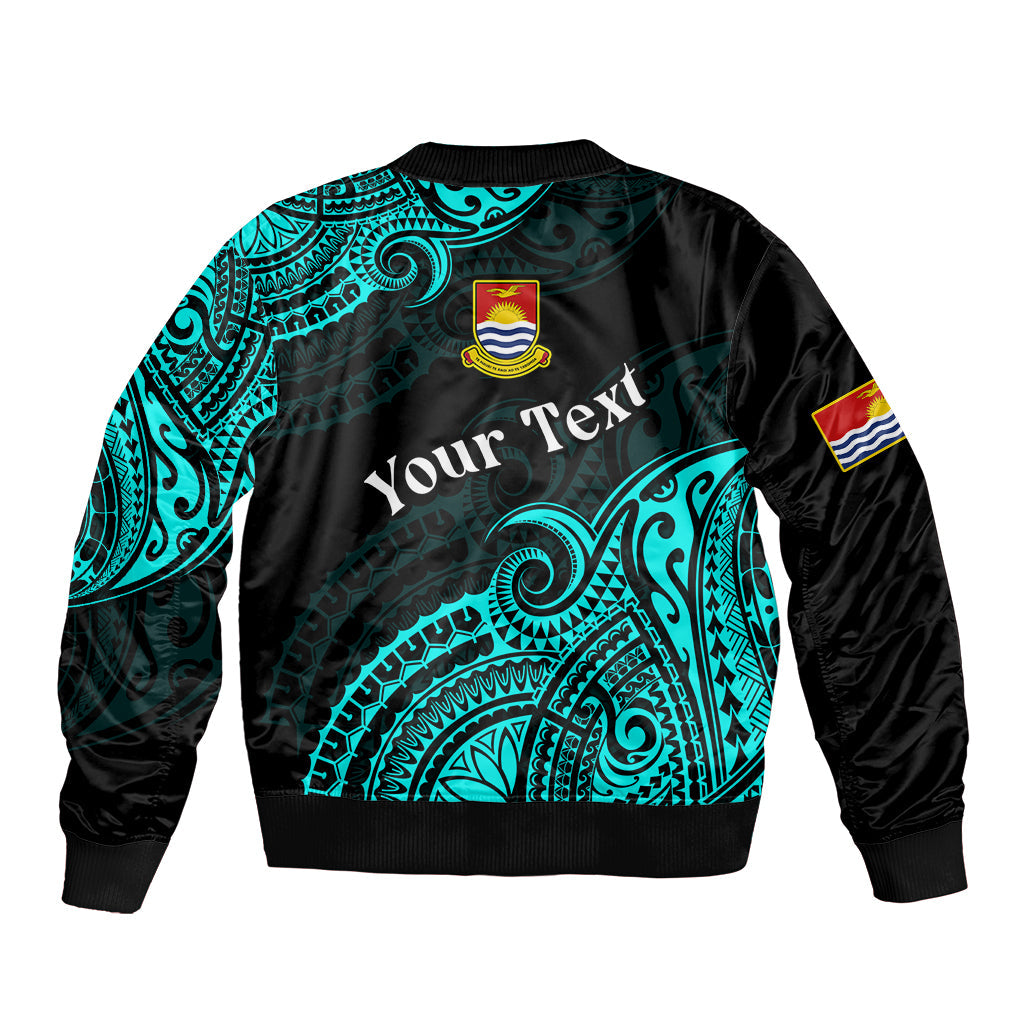 (Custom Personalised) Ribaberiki Kiribati Coat Of Arms Mix Cyan Polynesian Bomber Jacket