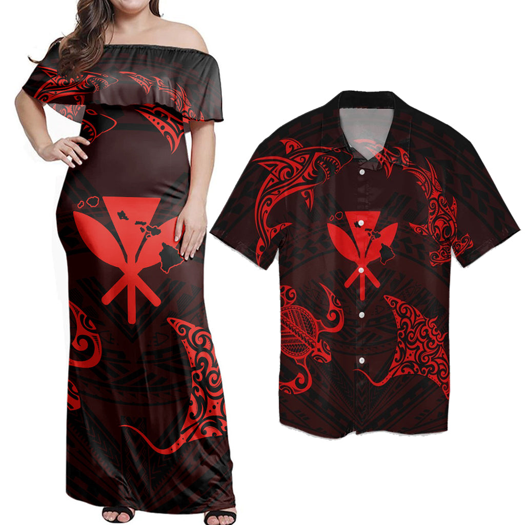 Hawaii Couple Outfits Polynesian Turtle Hammerhead Shark Ray Kanaka Hawaii Circle Red