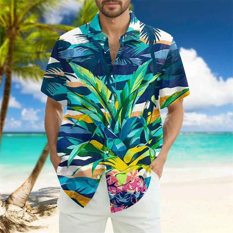 Vintage Plant Men's Hawaiian Shirt Tropical Island Summer Printed Short Sleeve Shirt
