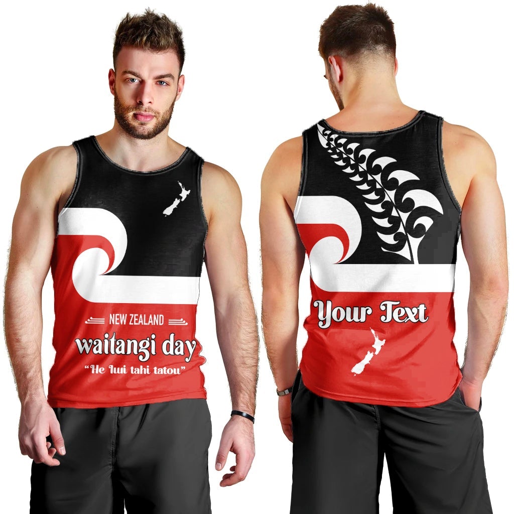 Custom Personalised Waitangi Day Men Tank Top Maori Fern and Tino Rangatiratanga Flag