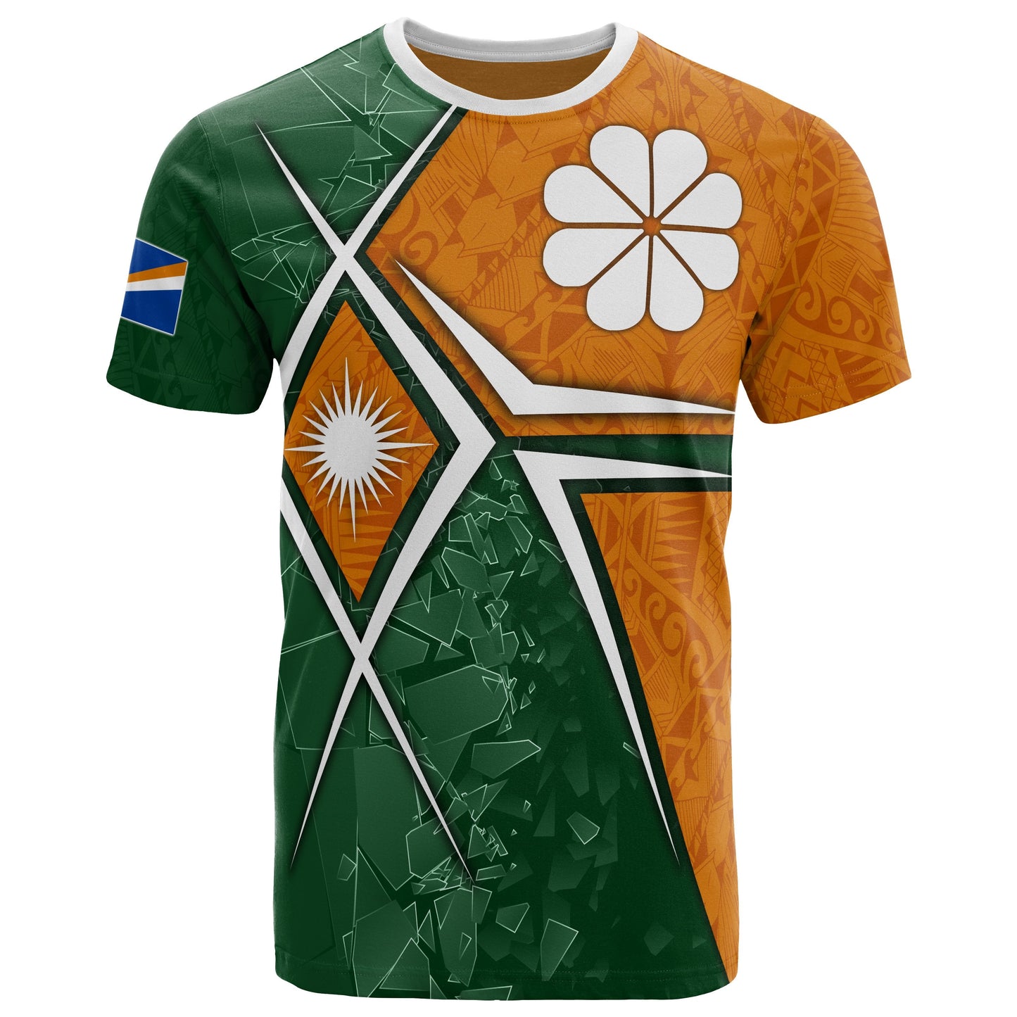 Marshall Islands T Shirts Kwajalein Atoll Marshall Islands Flag with Polynesian Patterns