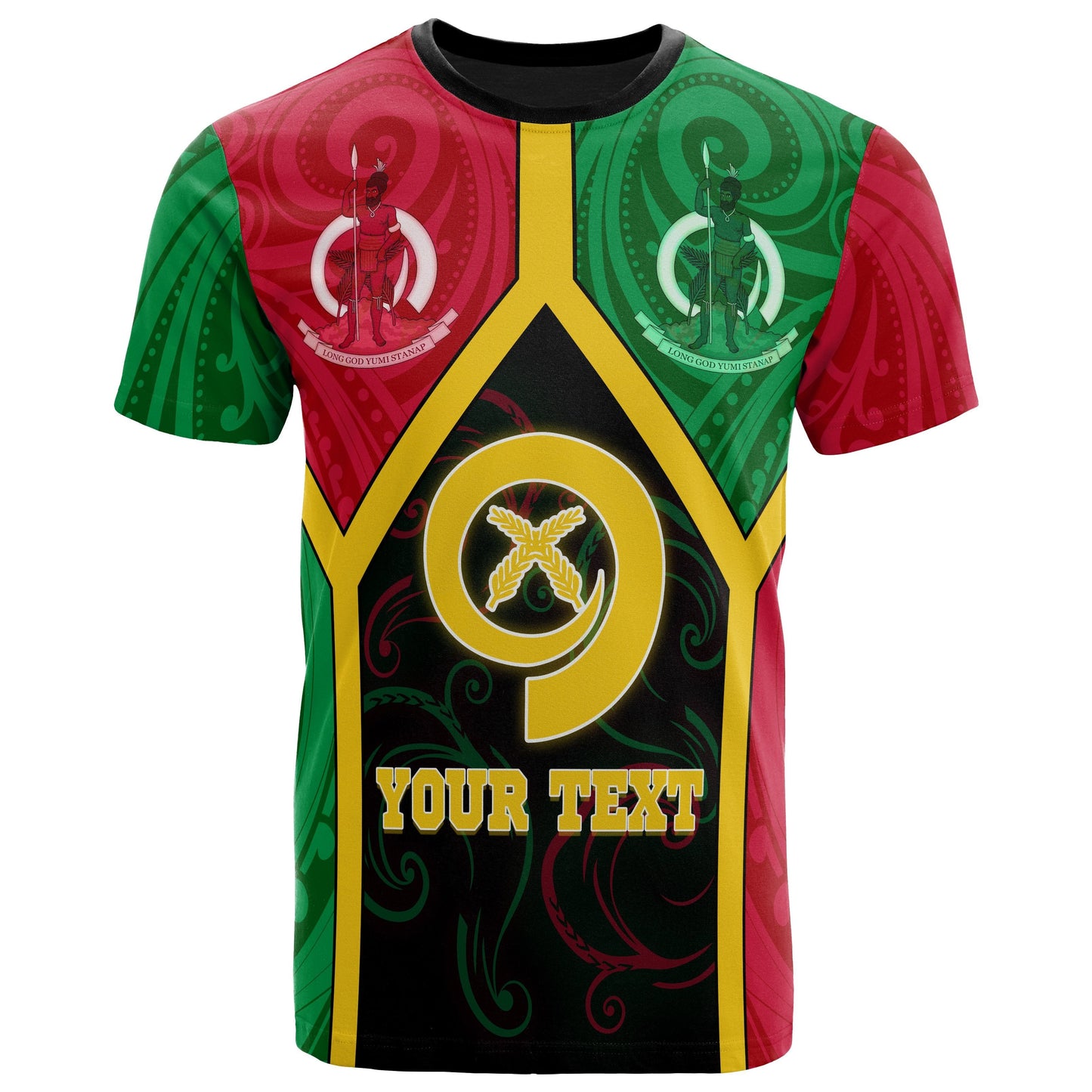 Polynesian Vanuatu Custom Personalised T Shirts Vanuatu Flag and Coat Of Arms