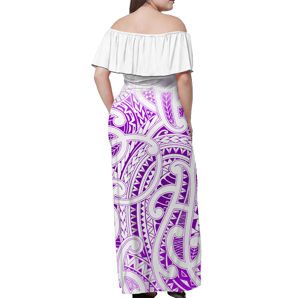 Custom Personalised New Zealand Off Shoulder Long Dress NZ Maori Purple