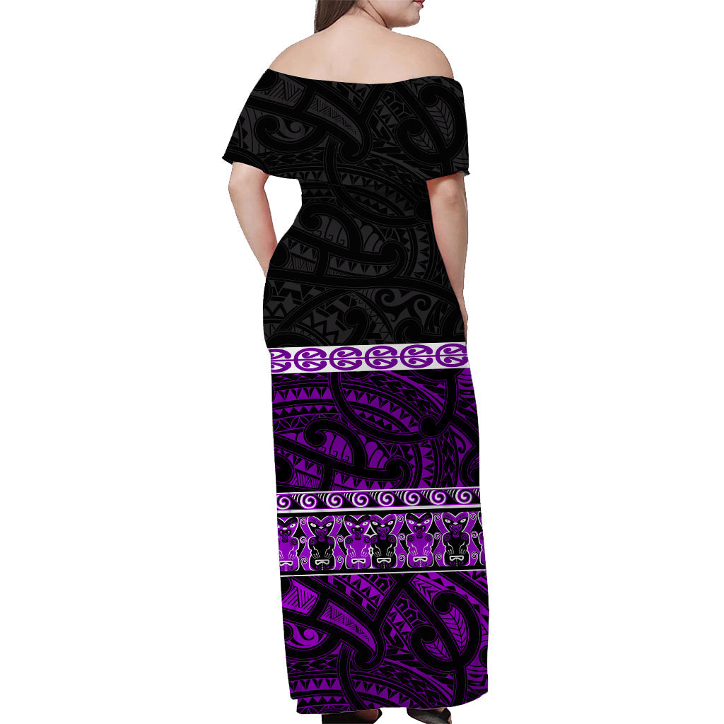 Custom Personalised New Zealand Off Shoulder Long Dress Maori Simple Purple