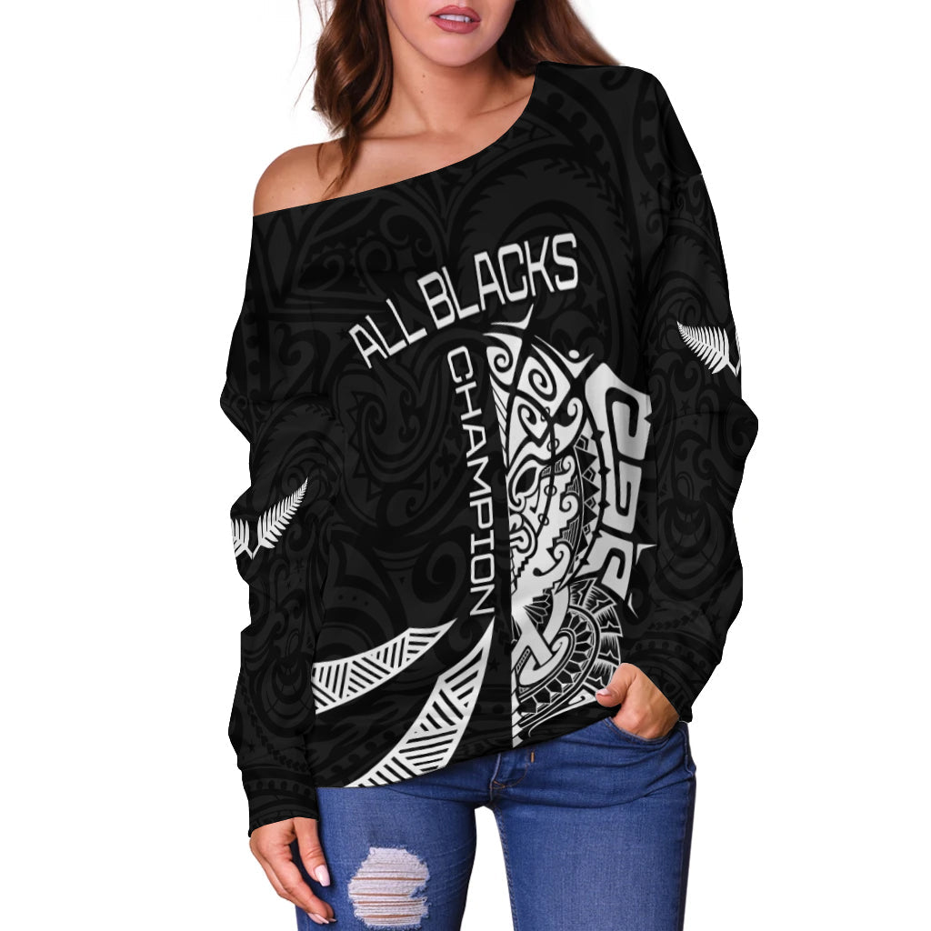 New Zealand Rugby Off Shoulder Sweater Haka All Black mix Ta Moko