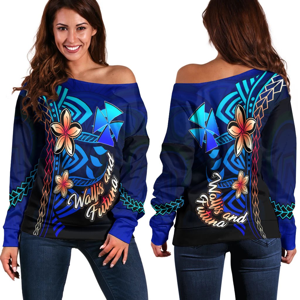 Wallis and Futuna Women's Off Shoulder Sweater Vintage Tribal Mountain