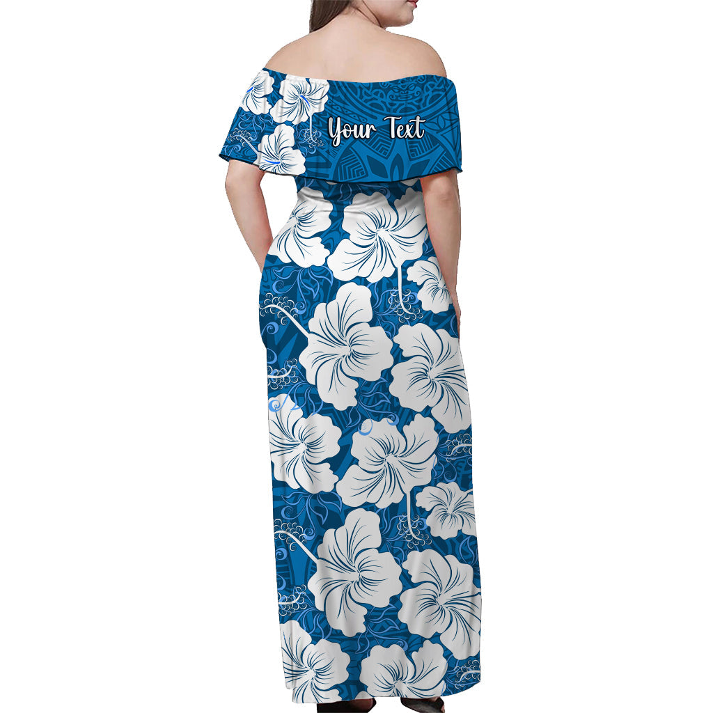 Custom Personalised Hawaii Off Shoulder Long Dress Blue Simple Tropical Flowers