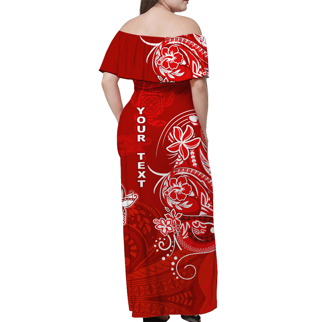 Custom Personalised Wallis et Futuna Off Shoulder Long Dress Polynesia Red Sea Turtle and Flowers