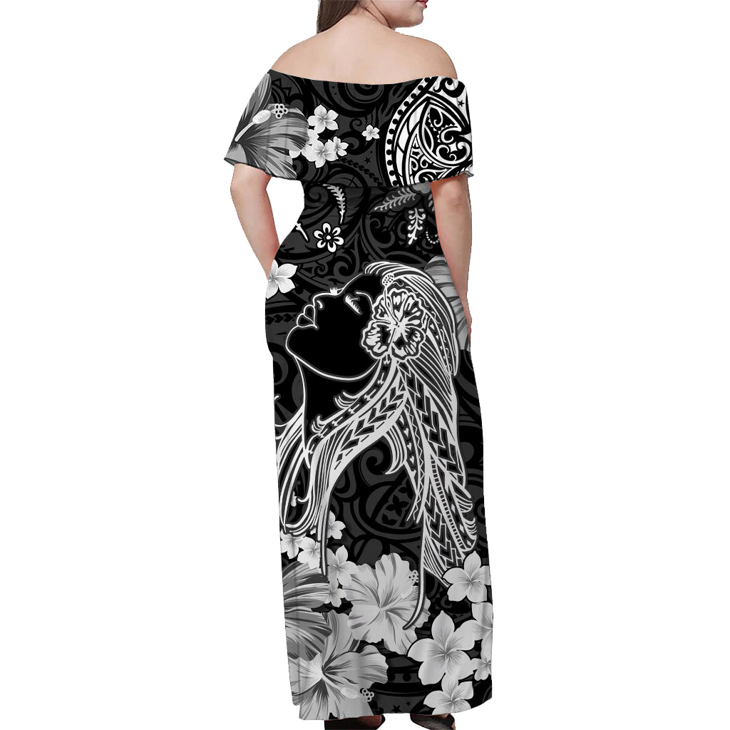 Hawaii Off Shoulder Long Dress Polynesia Black Beautiful Hula Girl