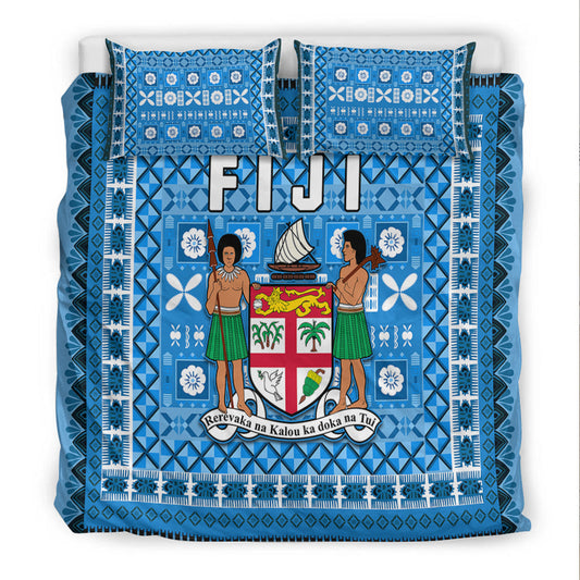 Fiji Bedding Set Pattern Fijian Tapa Pattern Blue