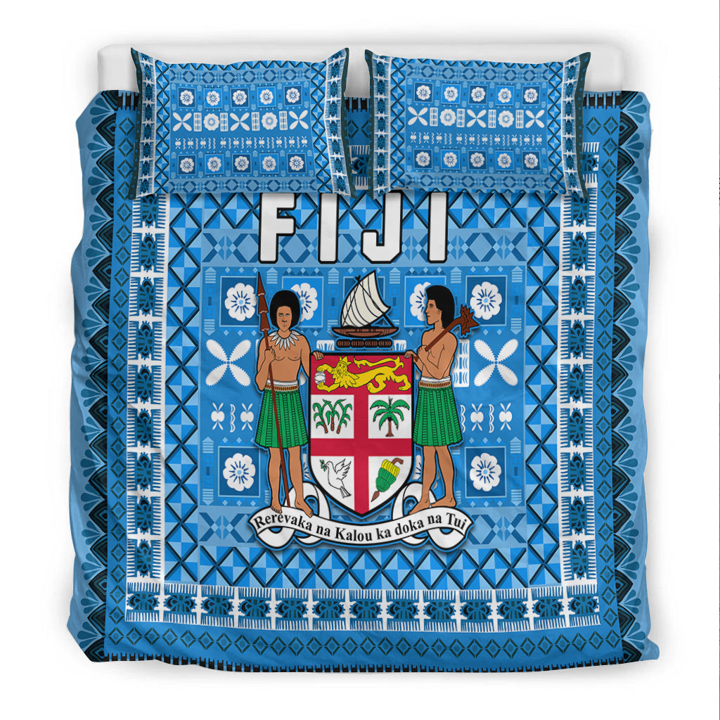 Fiji Bedding Set Pattern Fijian Tapa Pattern Blue
