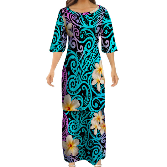 Plumeria Flowers Pattern Yellow Matching Outfit For Couple Island Polynesian Tribal Puletasi Dress And Shirt