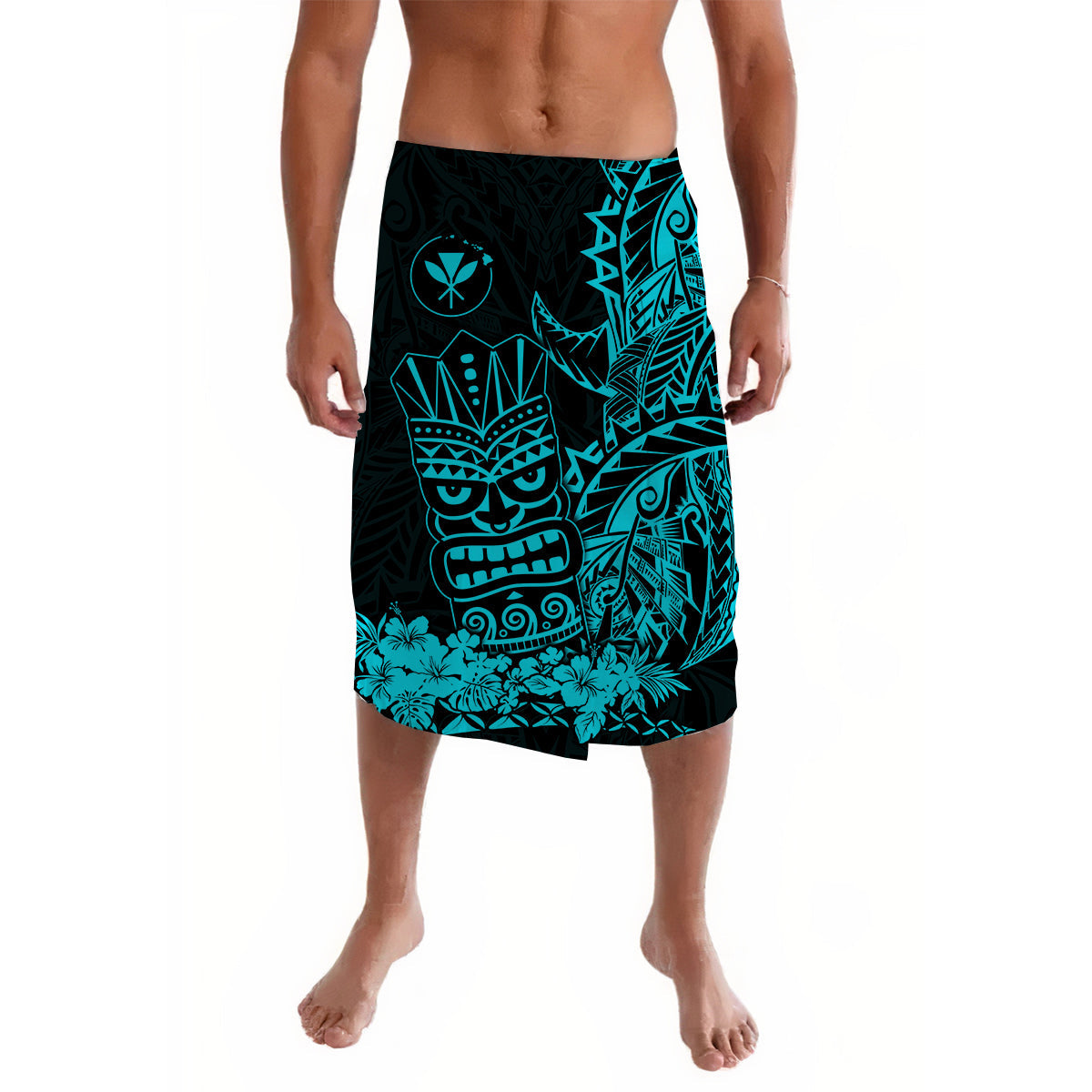 Hawaii Polynesian Lavalava Turquoise Tiki Masks Hawaiian