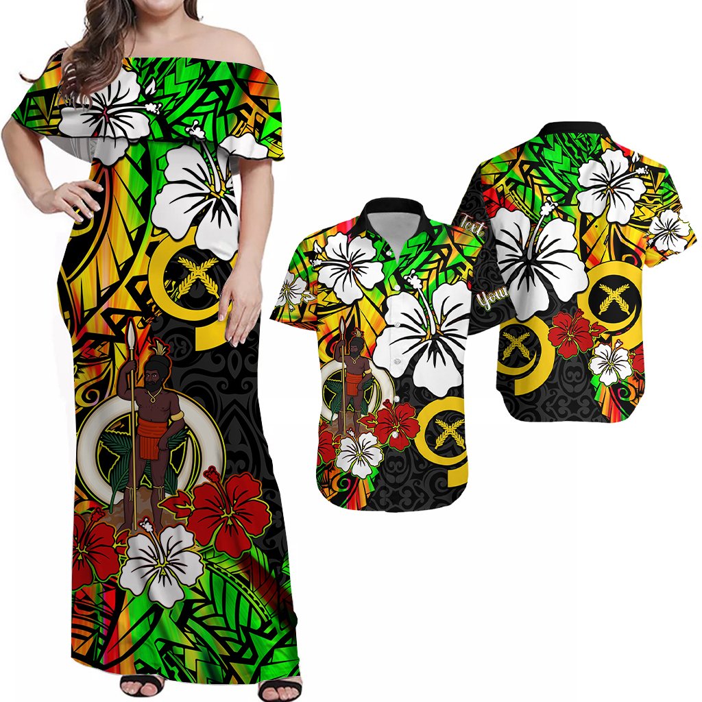 (Custom Personalised) Matching Outfits For Couples Vanuatu Combo Dress and Hawaiian Shirt Polynesia Tie Dye Hibiscus Flowers