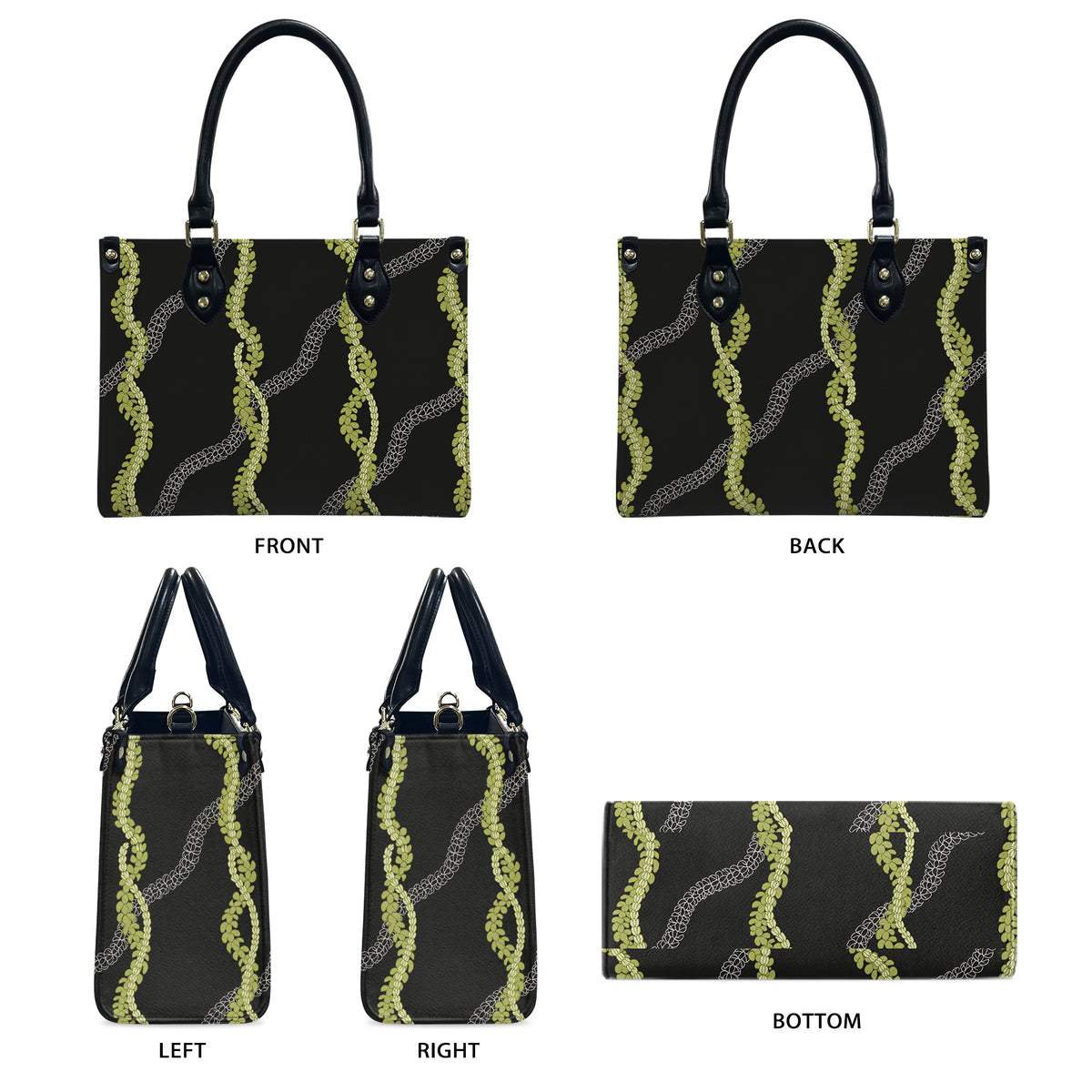 Tropical Puakenikeni Hawaiian Green Flower Lei Leather Handbag Gift For Her
