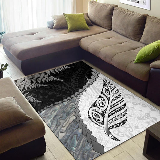 Paua Shell Maori Silver Fern New Zealand Area Rug White