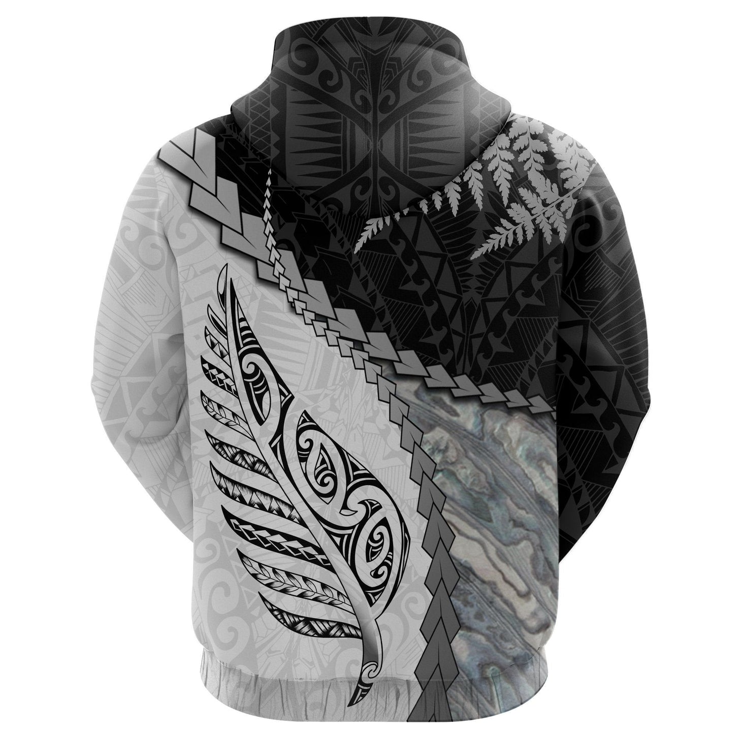 Custom Text Paua Shell Maori Silver Fern Zip Hoodie White