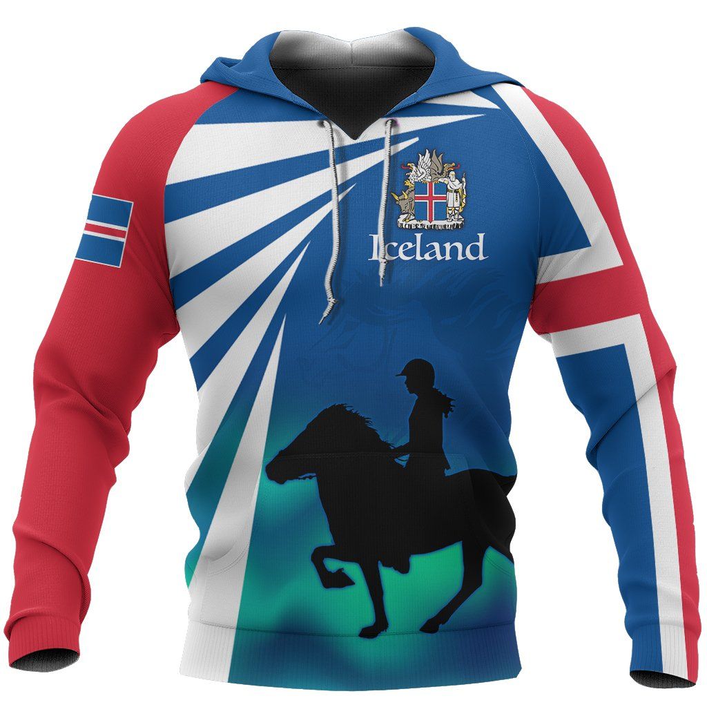 Pullover Hoodie, Icelandic Horse Coat Of Arms Northern Lights