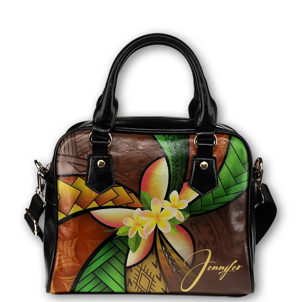 Custom Shoulder Handbag Polynesian Plumeria Personal Signature