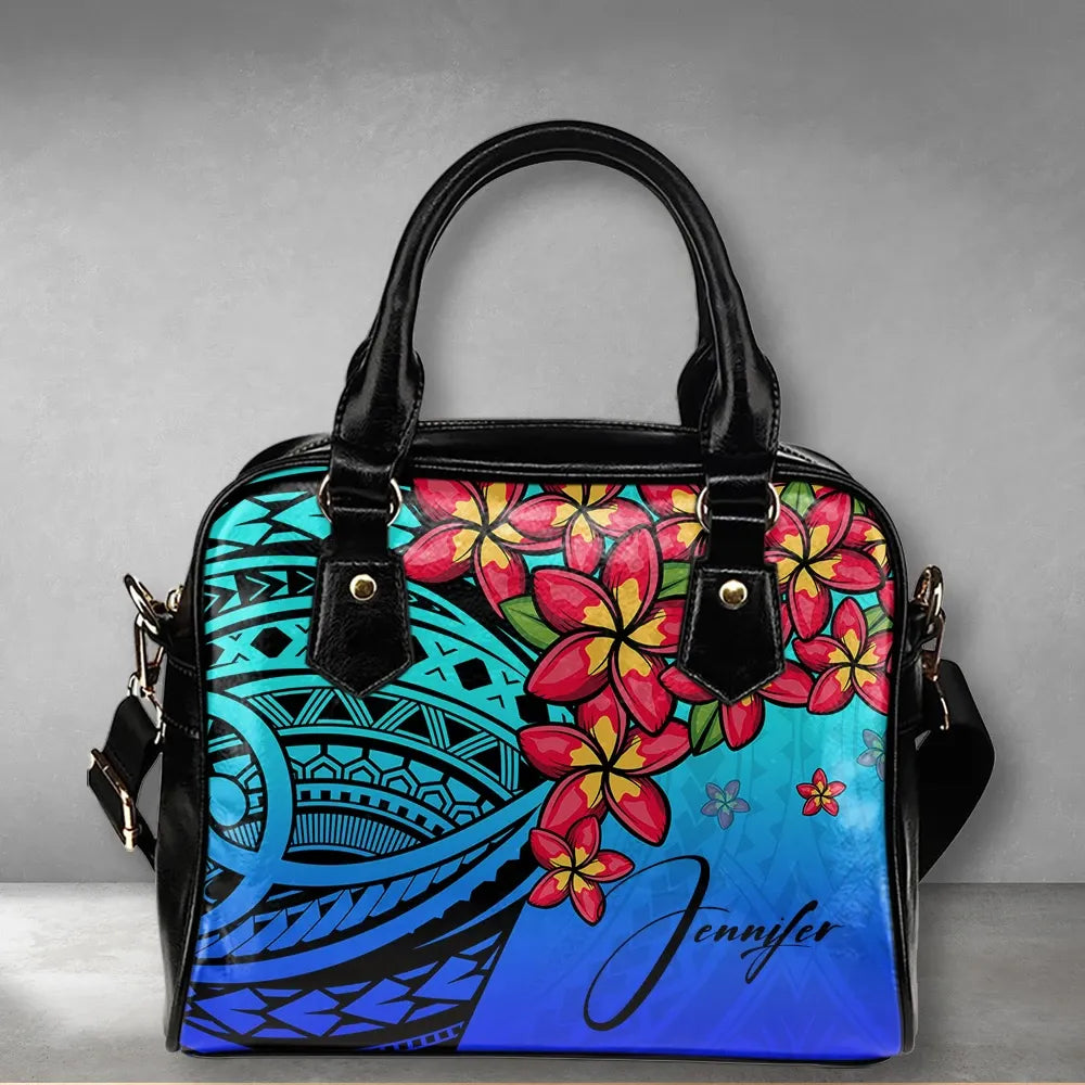Custom Polynesian Plumeria Blue Shoulder Handbag Personal Signature
