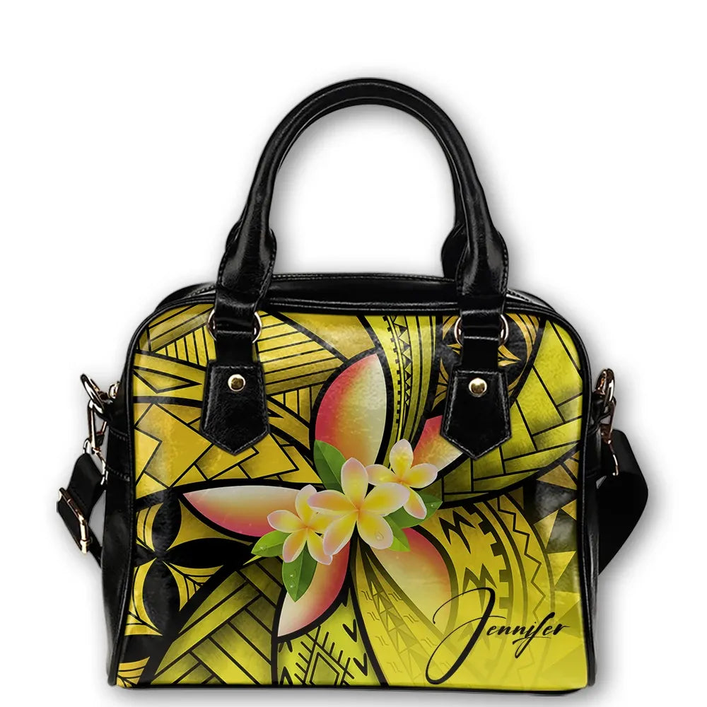 Custom Shoulder Handbag Polynesian Plumeria Personal Signature Yellow