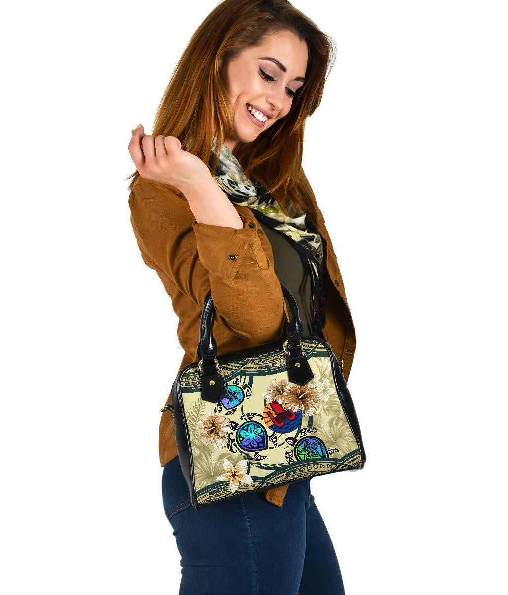 Tahiti Shoulder Handbag Polynesian Turtle Plumeria Blue