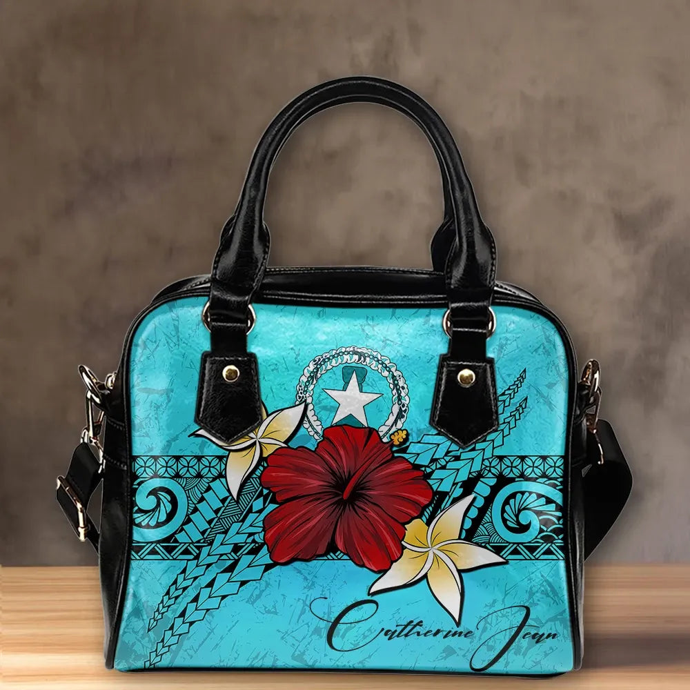 Custom Northern Mariana Islands Shoulder Handbag Turtle Hibiscus Personal Signature
