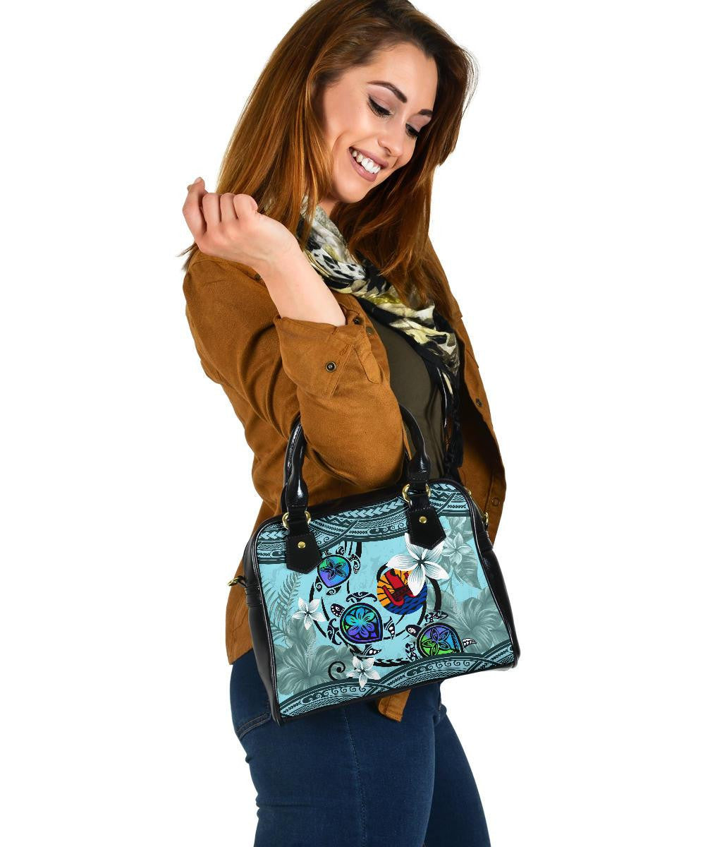 Tahiti Shoulder Handbag Polynesian Turtle Plumeria Blue