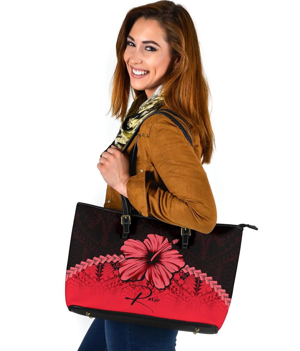 Custom Roxie Polynesian Leather Tote Bag Hibiscus Personal Signature